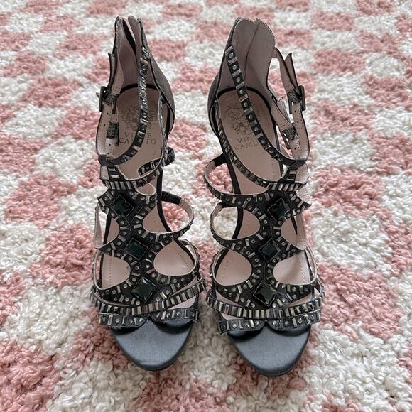 Vince Camuto Crista Black Strappy Embellished Platform Heels - Picture 1 of 10
